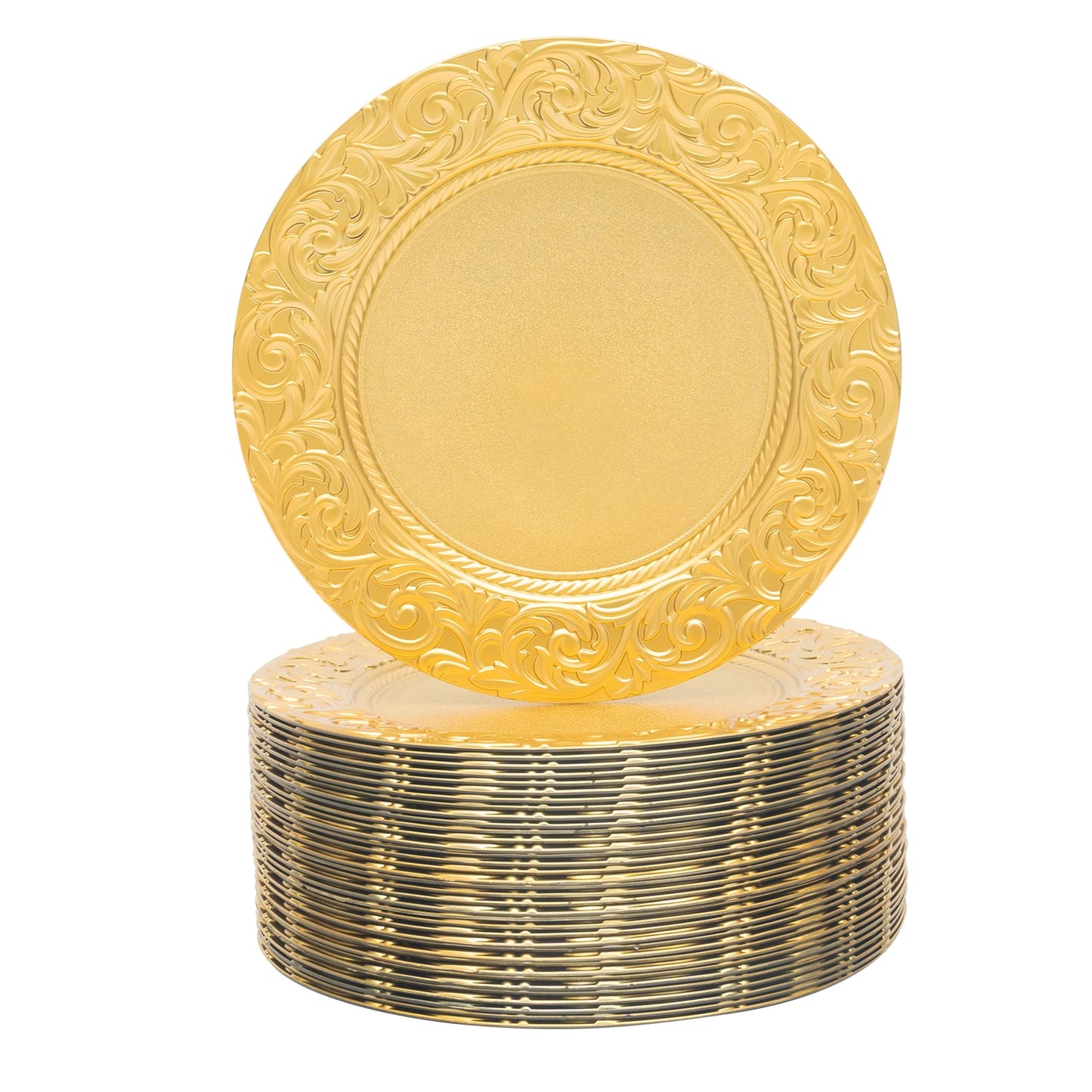100-Piece Charger Plates Set, Gold Round Western Snack Platters with Patterns, Reusable Serving Plate for Birthday Parties, Holidays, Weddings