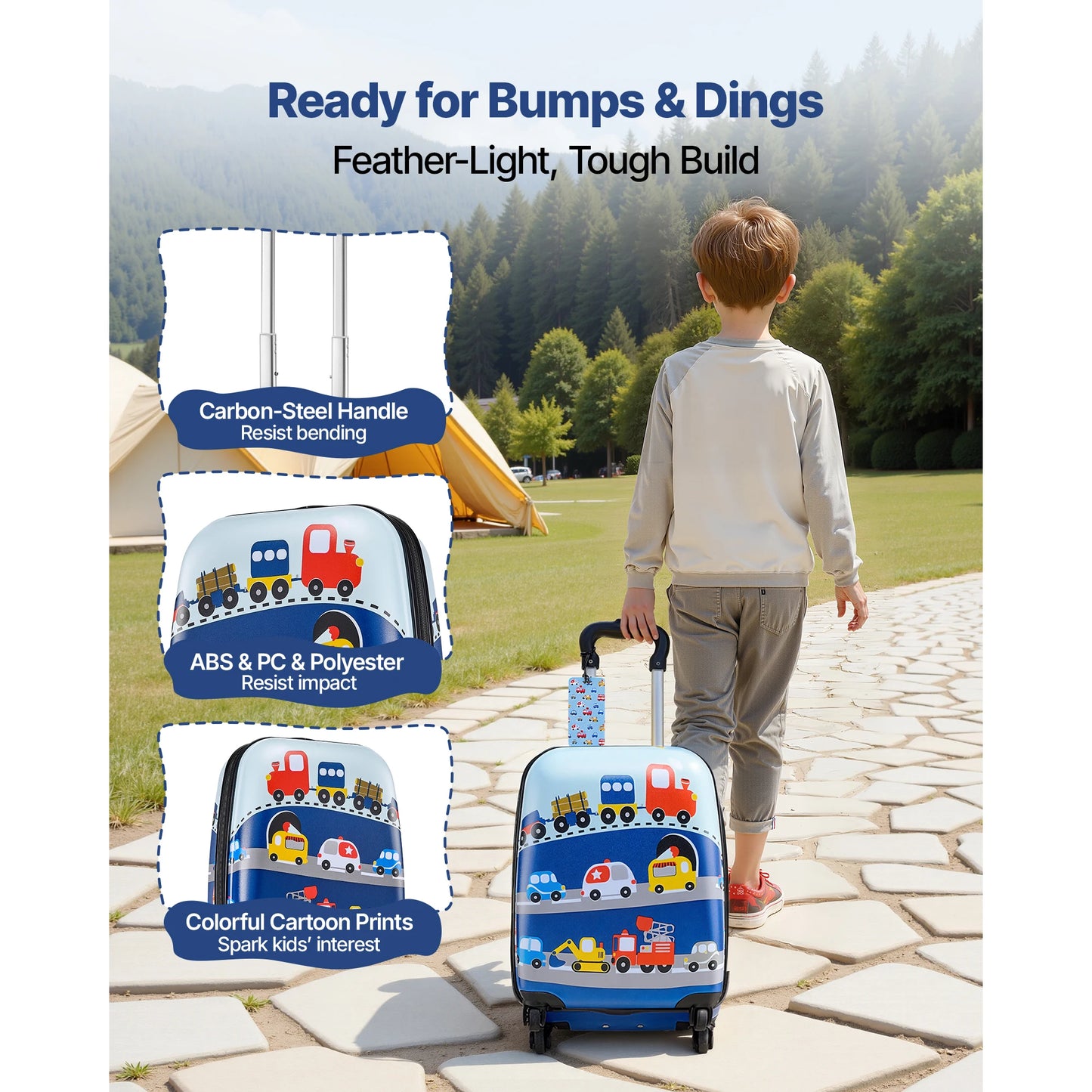 SucceBuy Kids Luggage Set 5 Piece 18 Inch with Backpack & U-shape Pillow Holiday Birthday Gift for Girl Boy Airline Approved