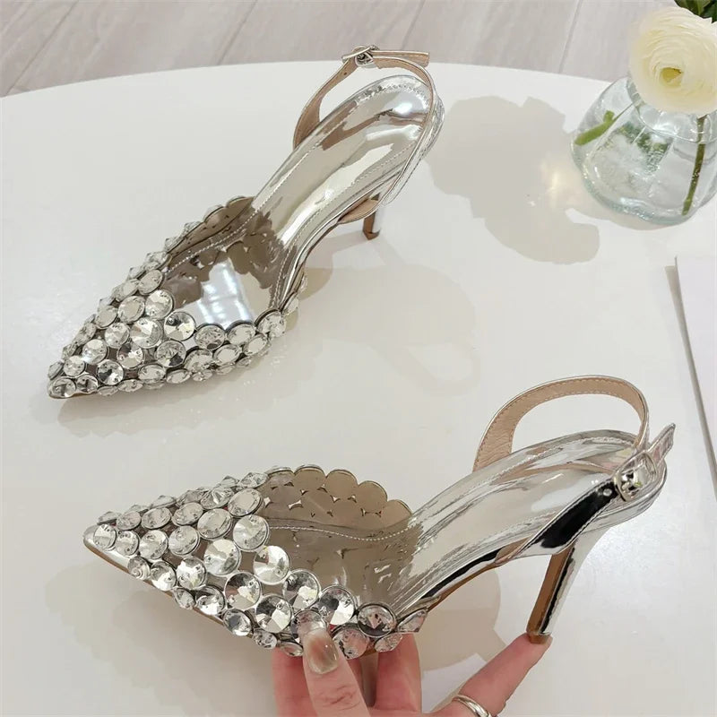 Stiletto Pumps Rhinestone Hollow Strap High Heel Sandals Women Wedding