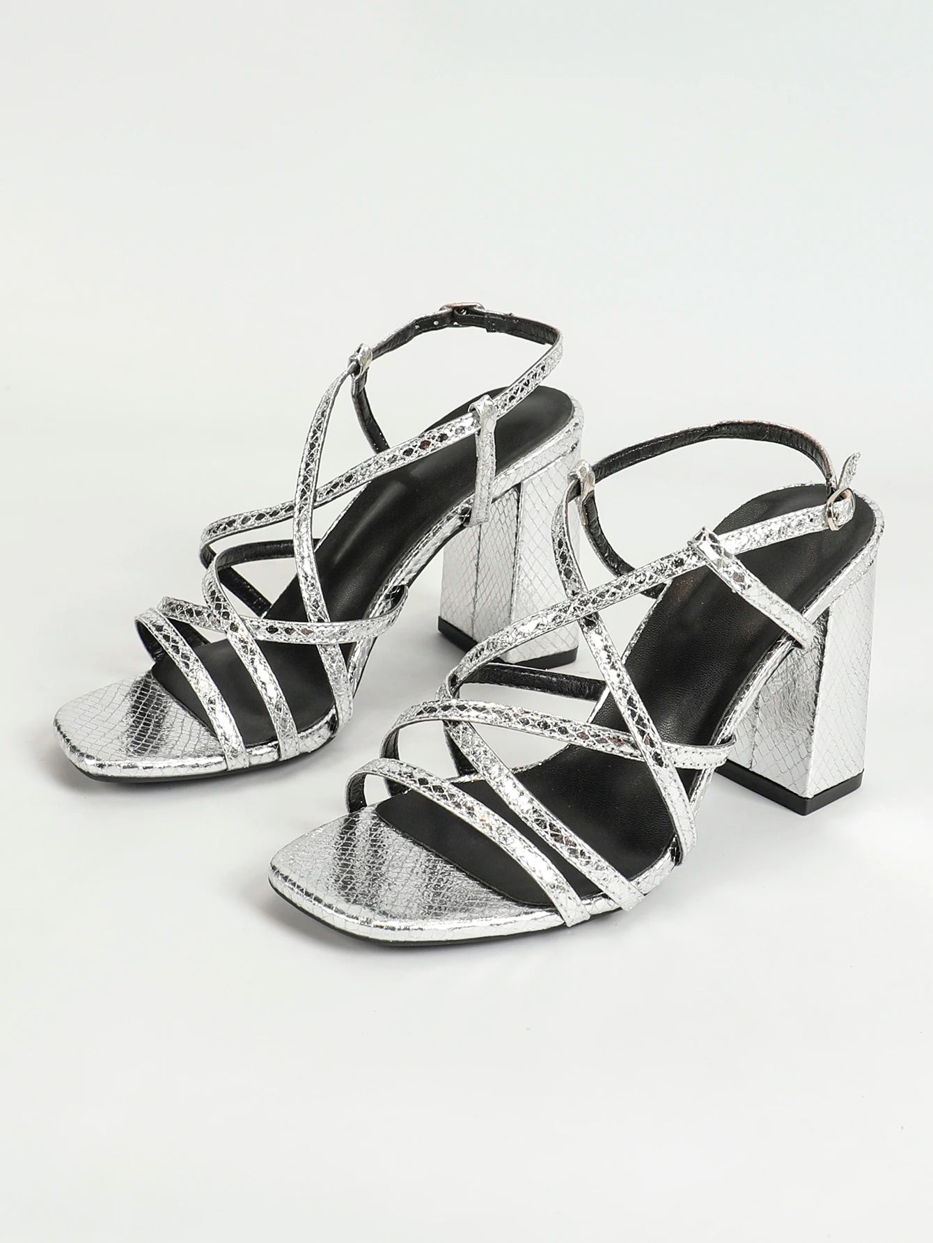 Women Square Toe Block Heel Buckle Pump Sandals Comfort