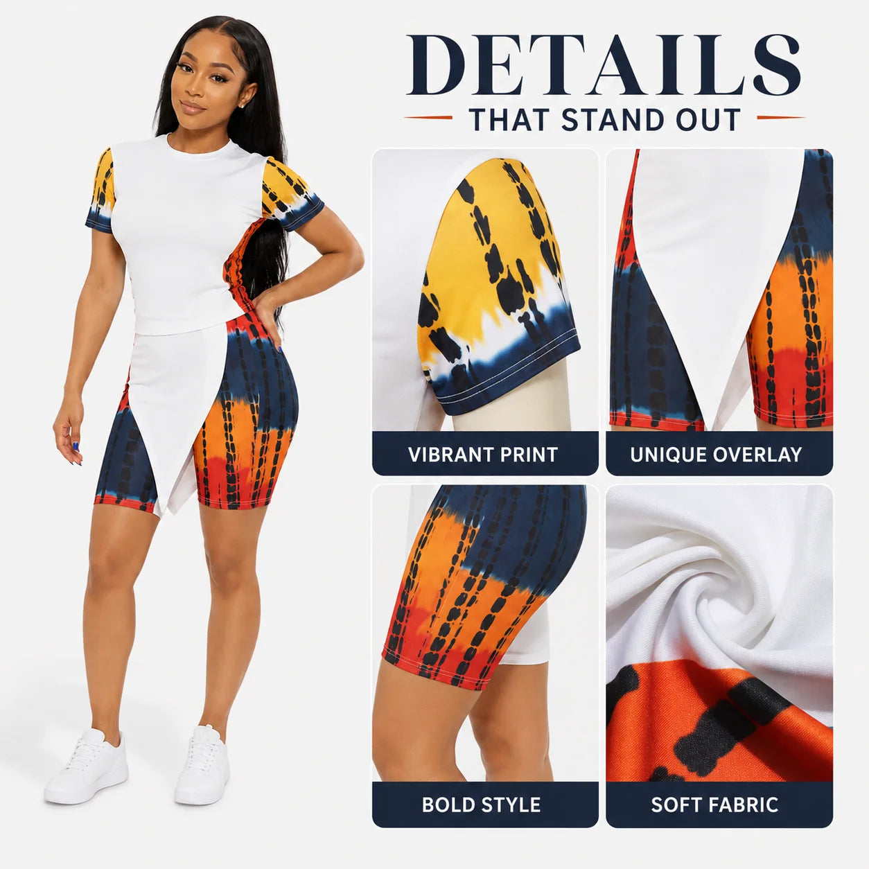 Plus Size Women’s Two-Piece Set – Short Sleeve Top with Tie-Dye Biker Shorts for Active Casual Outings