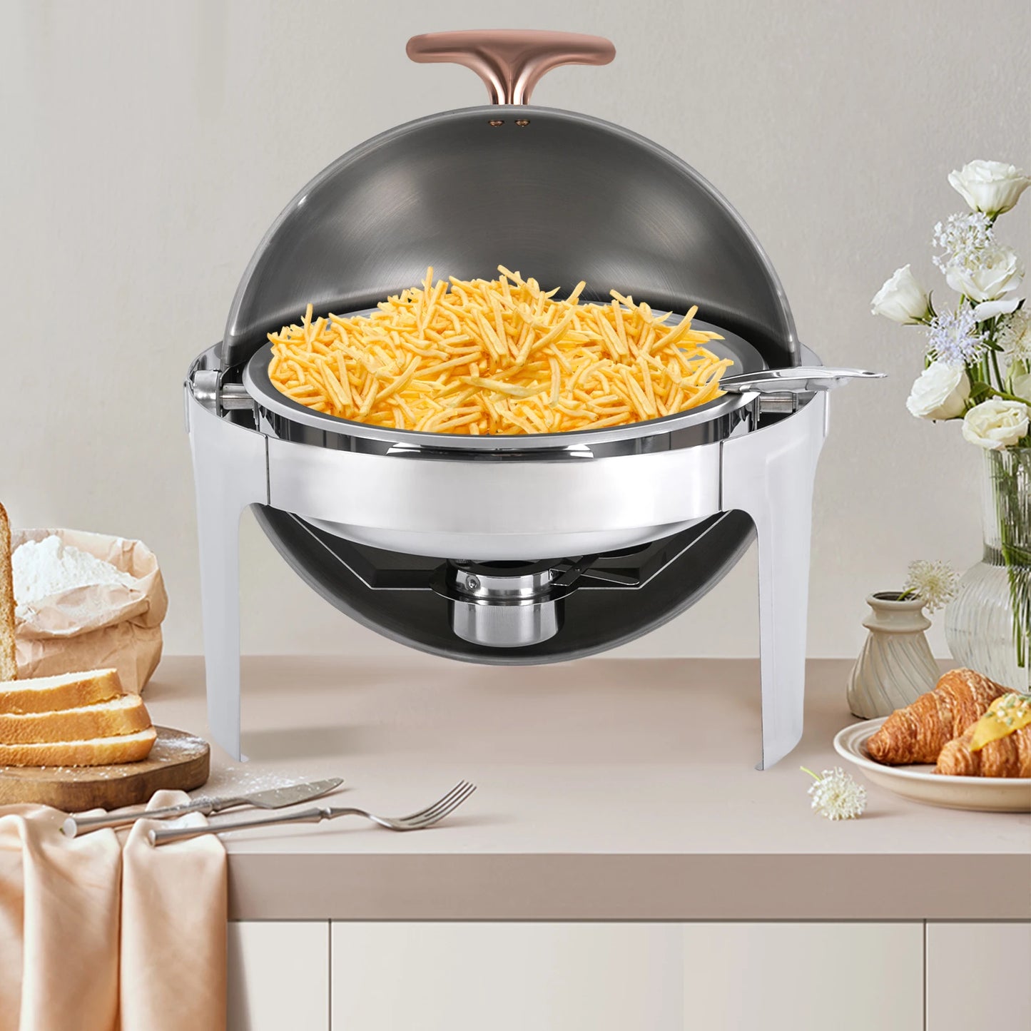 Chafing Dish Round Roll Top Electric Buffet Warmer Stainless