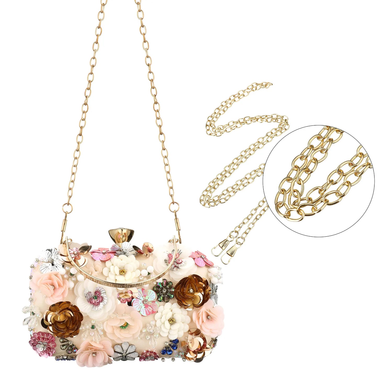 Elegant Women Bags Fashion Floral Beaded Clutch Luxury Lady Handbags Evening Wedding Party Bags Chain Shoulder Purse