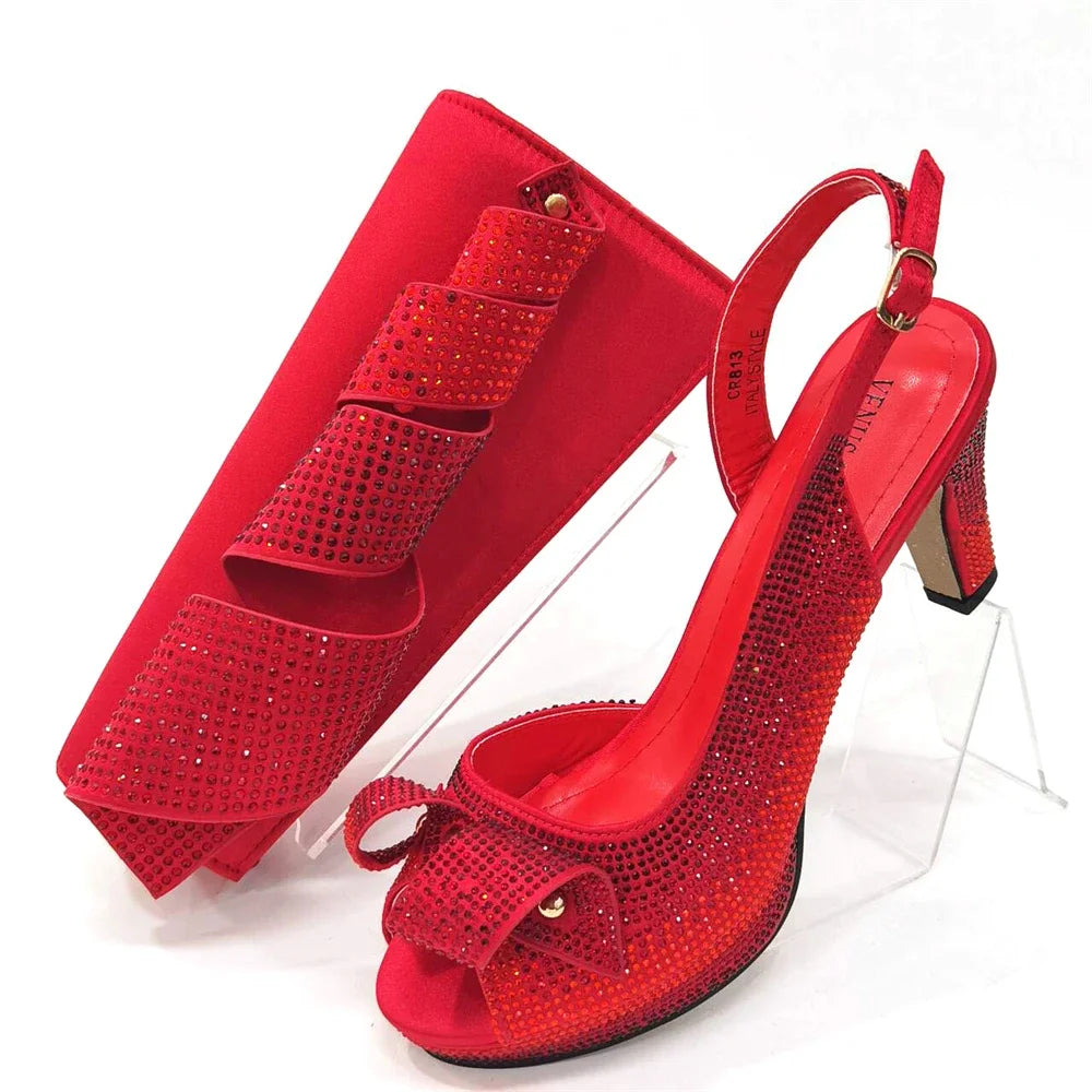 Venus Chan Rhinestone INS Style High Heels And Bag Set For Women