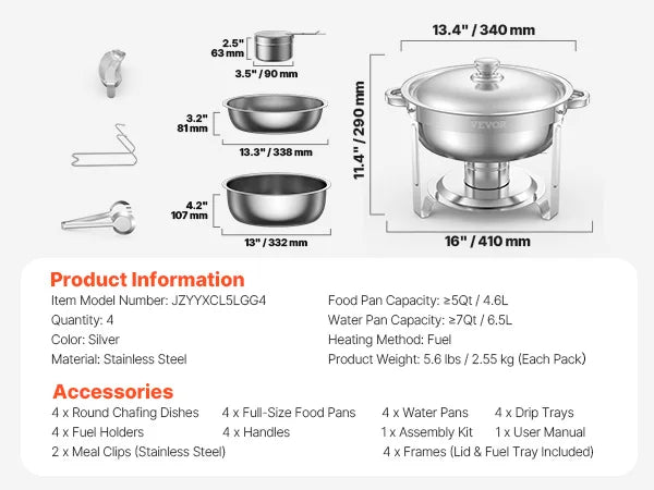 SucceBuy Stainless Steel Chafing Dish Buffet Set With Four Pans
