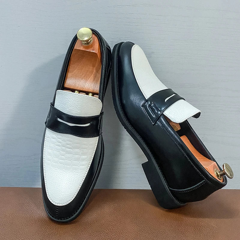 Preautool Mens Leather Slip On Loafers Breathable Dress Shoes Mocassin