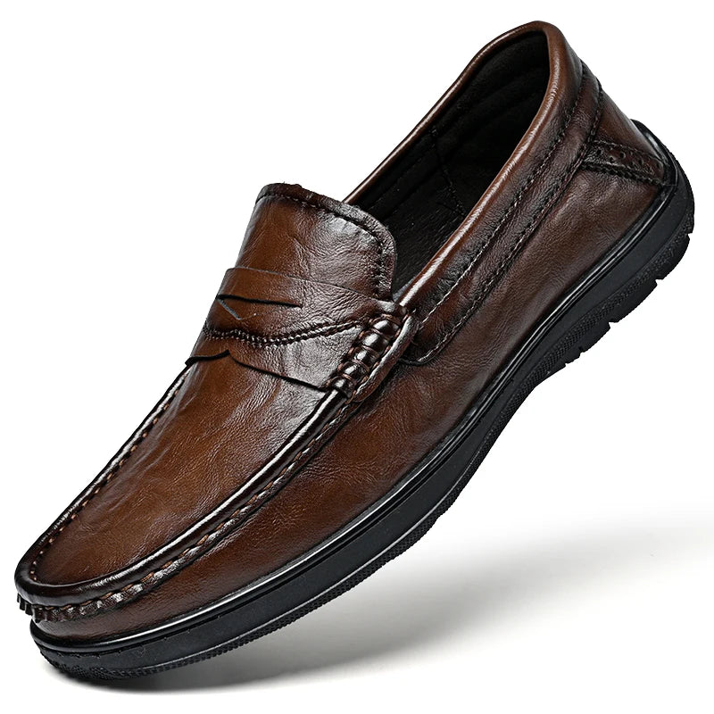 AJON Leather Mens Loafers Slip On Non Slip Formal Shoes