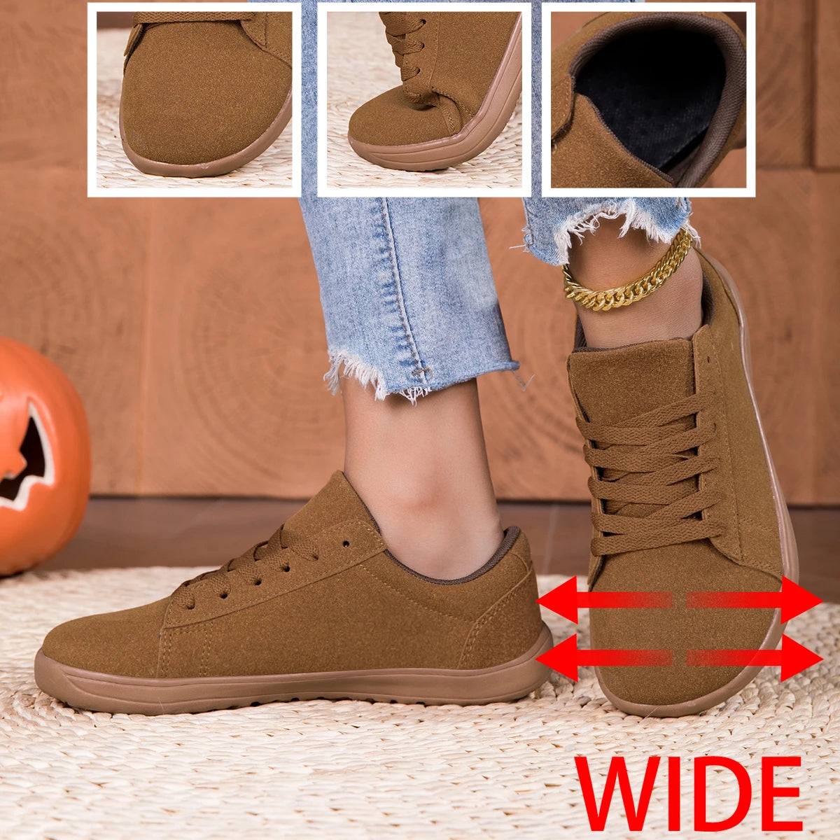 Women Wide Toe Box Nylon Lace Up Skate Sneakers Shoes