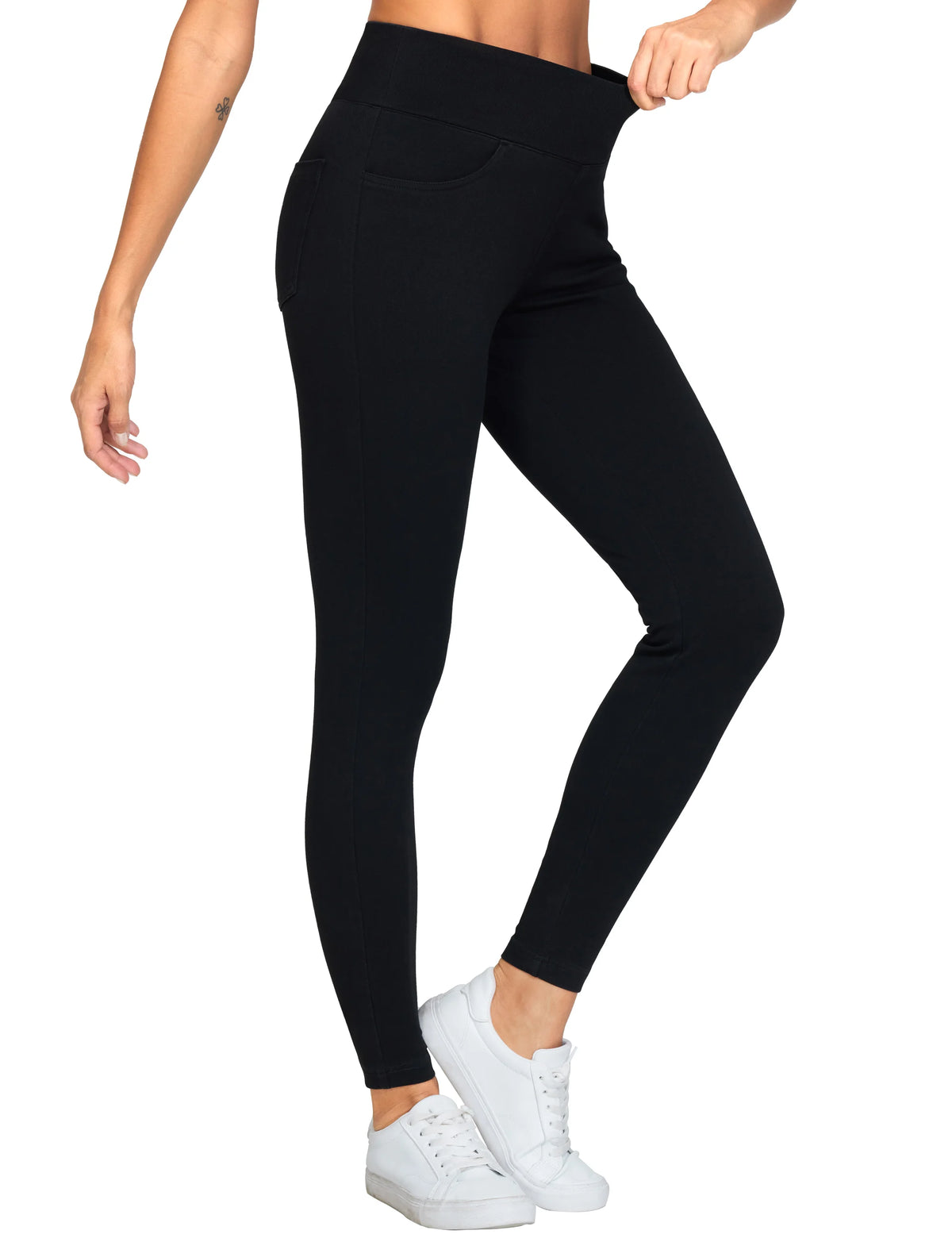 THE GYM PEOPLE Women's High Waisted Skinny Denim Jegging Pants with Pockets V Cross Stretchy Jean Leggings