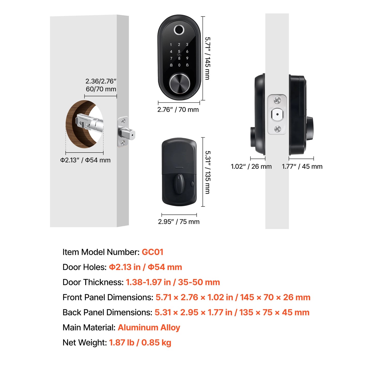 SucceBuy Fingerprint Door Lock Electronic Biometric Deadbolt with Touchscreen Auto Locking Anti-Peeking Password for Apartment