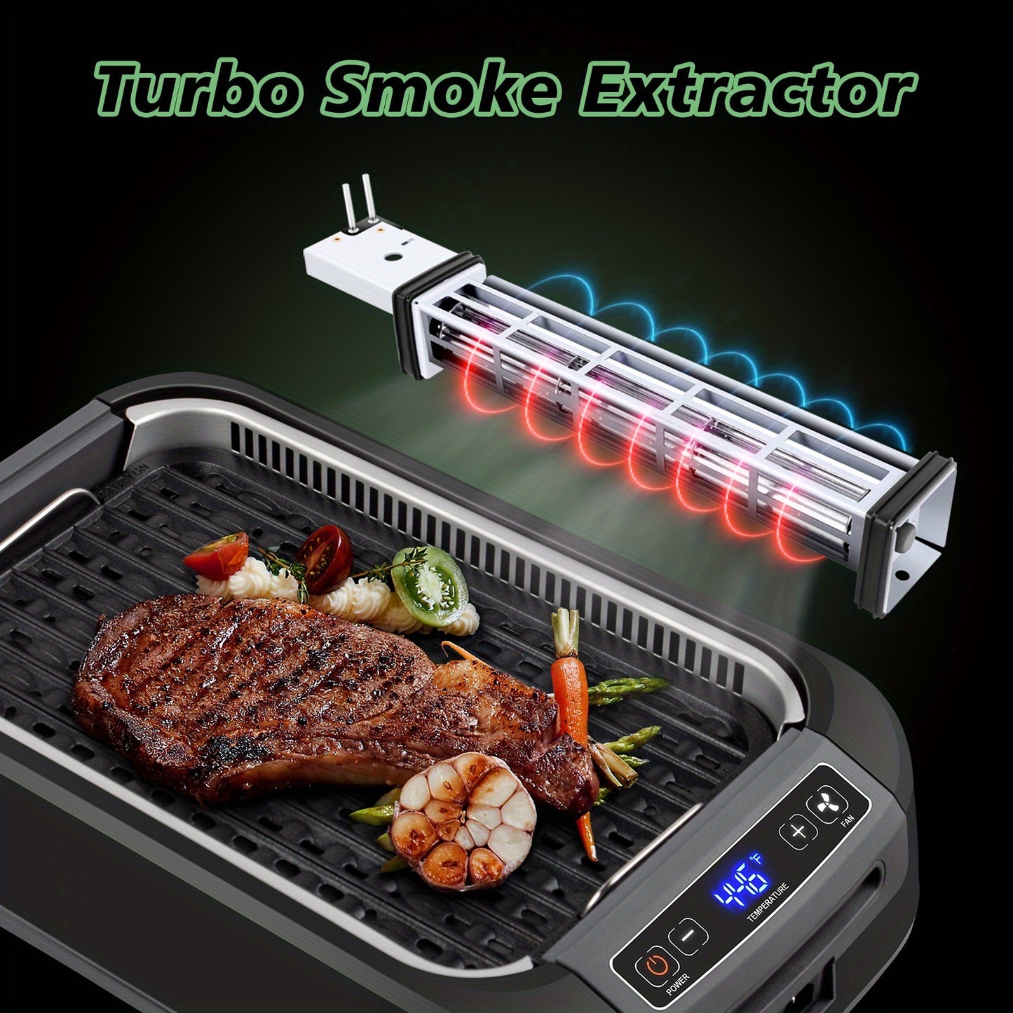Smokeless Indoor Grill 1500W With LED Display Glass Lid