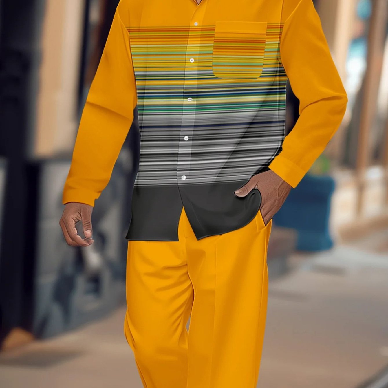 Mens Geometric Block Shirt And Casual Trousers Set