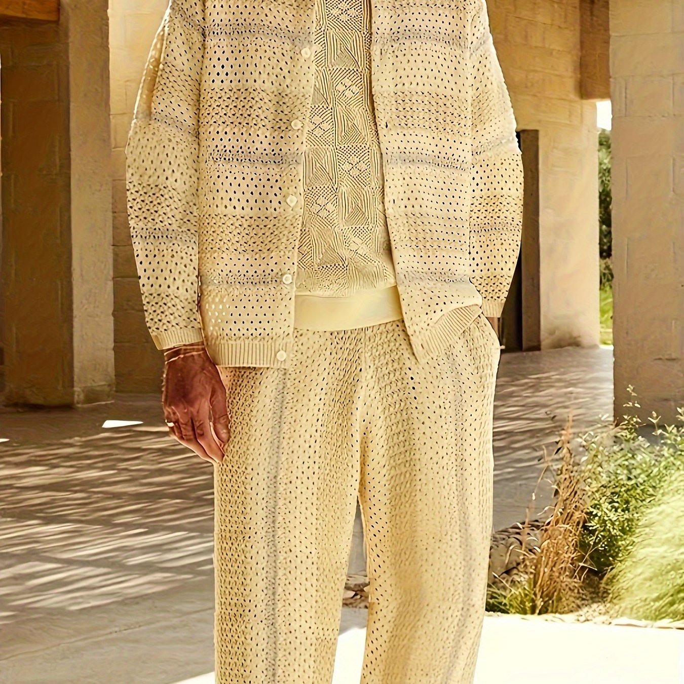 Gulda Mens Loose Striped Suit Set With Stand Collar
