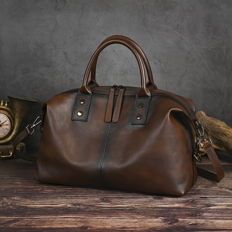 Genuine Leather Dumpling Bag Top Handle Detachable Strap