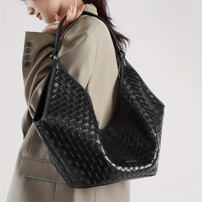 Vintage Cowhide Woven Leather Tote Bag by Unknown Brand