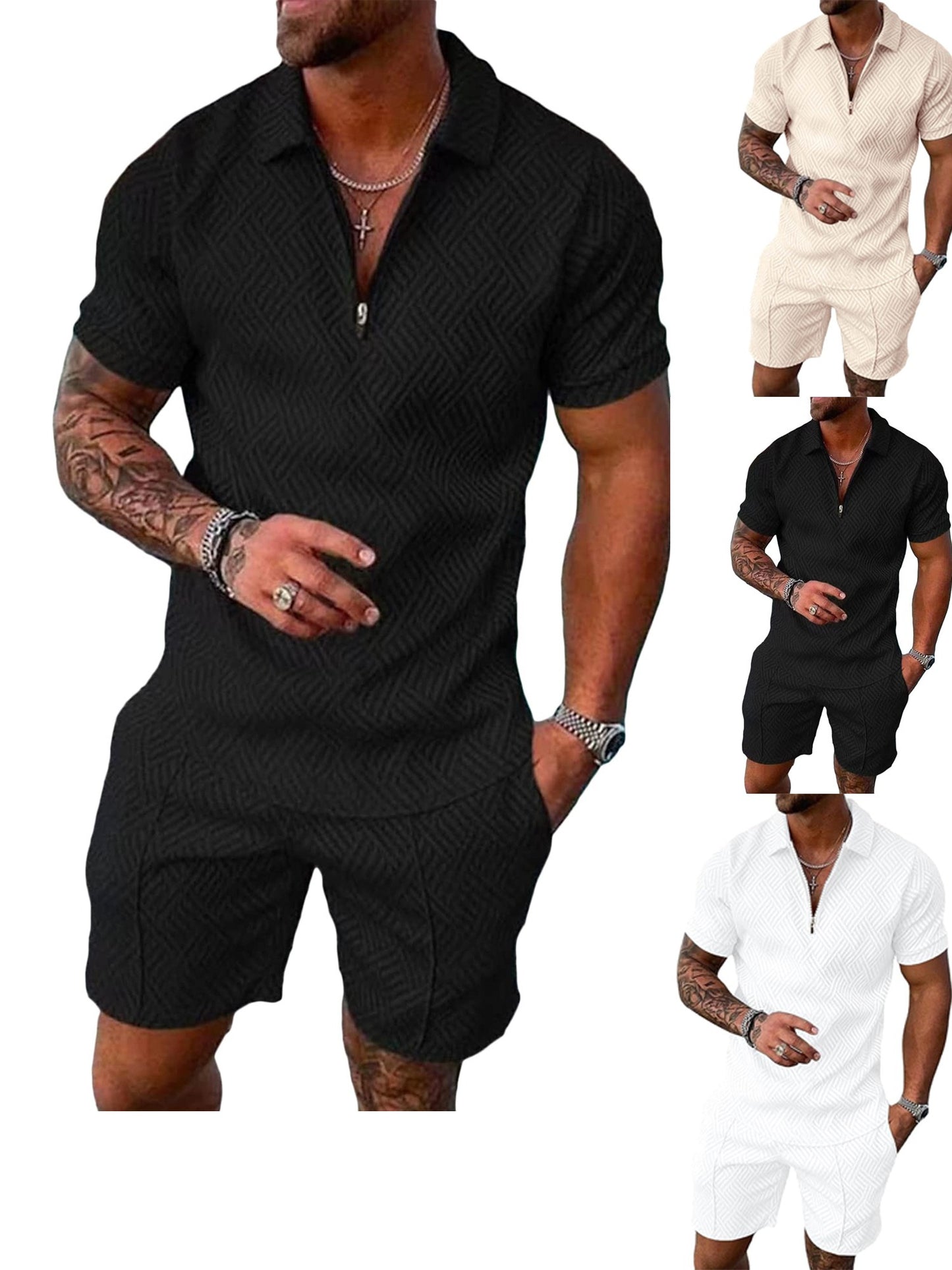 Mens Polo Shirt And Shorts Set 2Pc Casual Summer Outfit