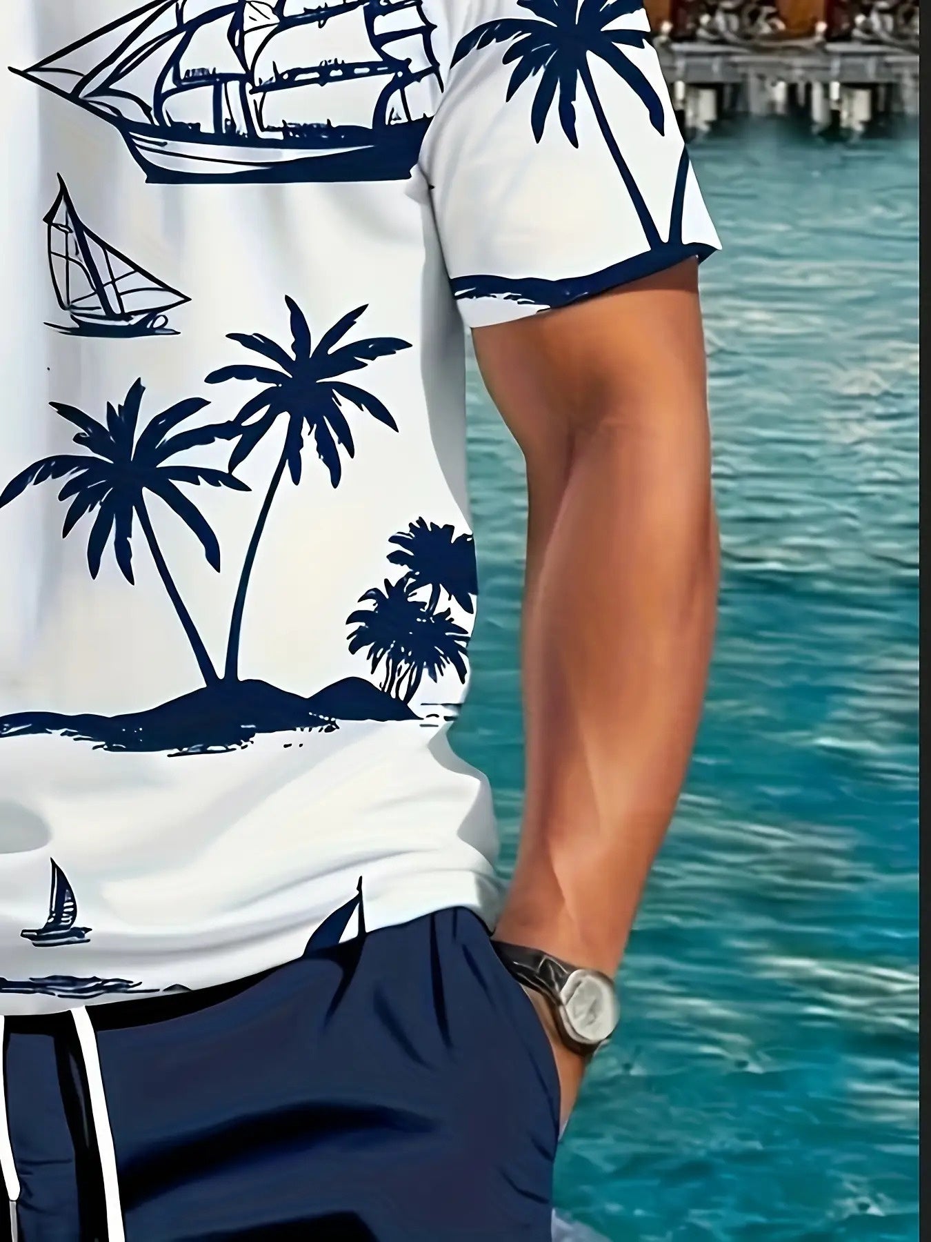 Mens Tropical Palm Nautical Print Tee And Shorts Set