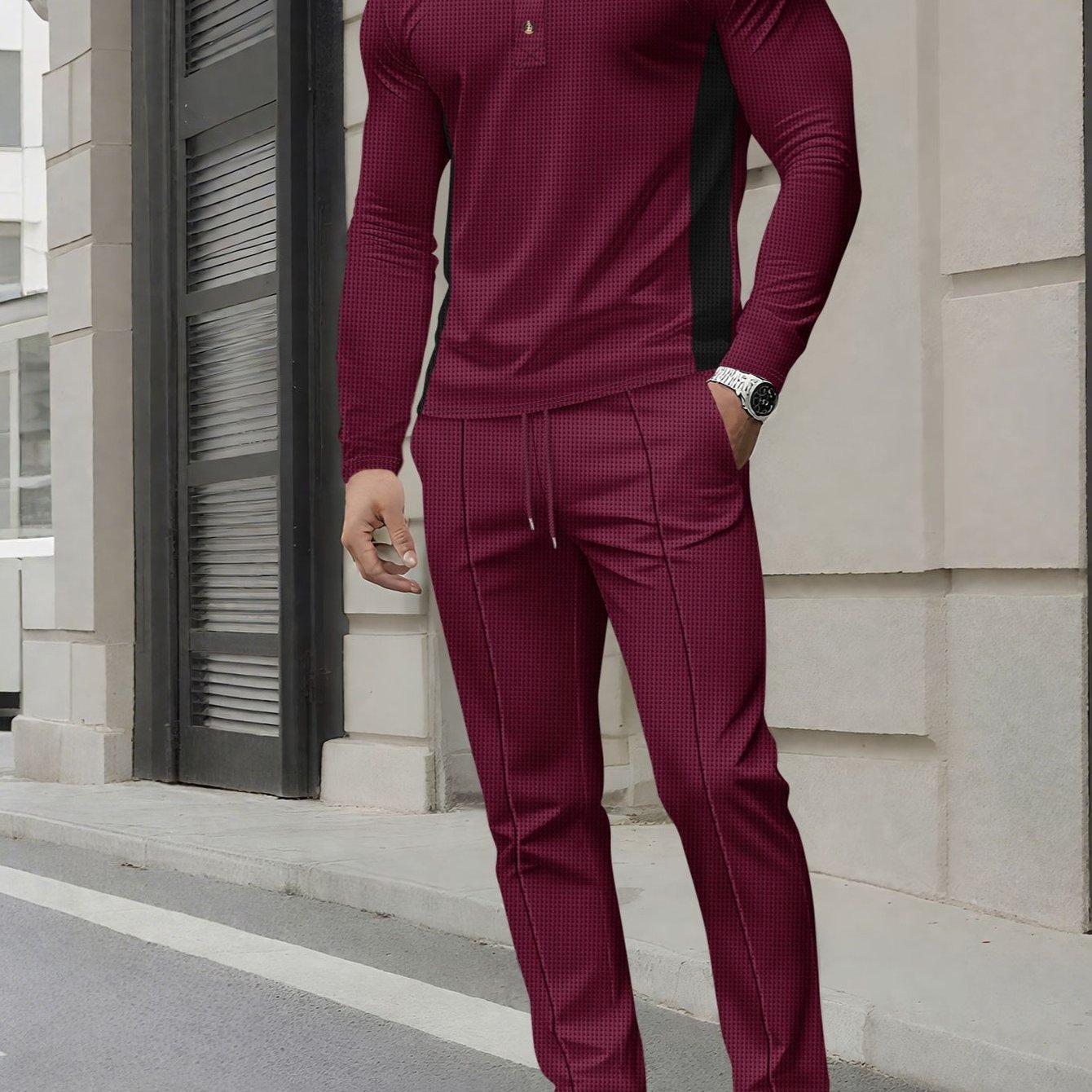 Mens Slim Fit Sweatshirt And Pants Set With High Neck