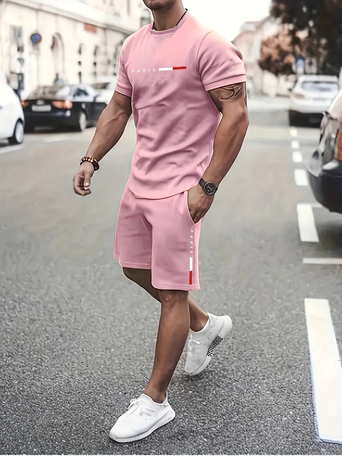 Men's Paris Print Two Piece Casual Sportswear Set Regular