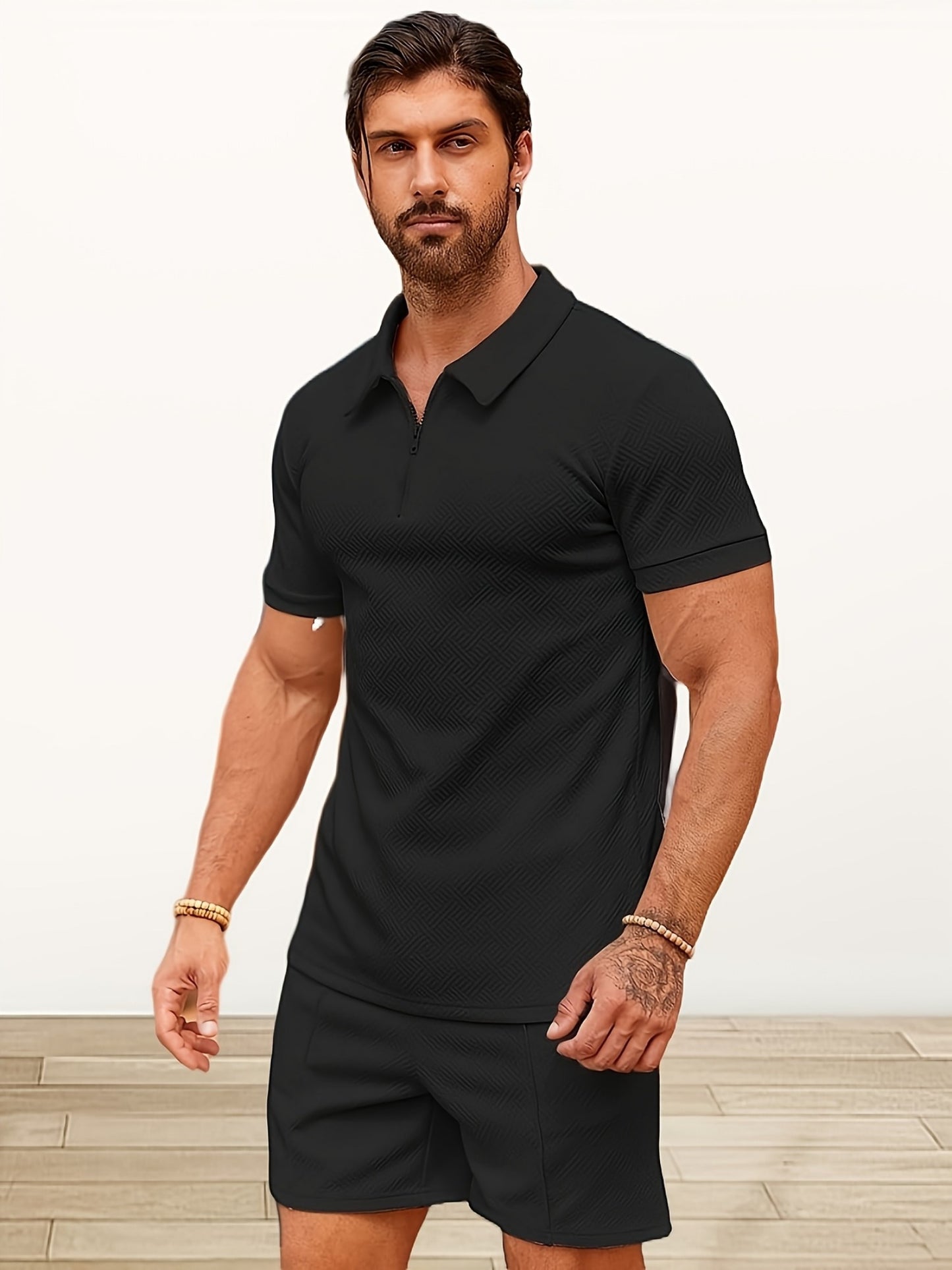 Mens Polo Shirt And Shorts Set 2Pc Casual Summer Outfit