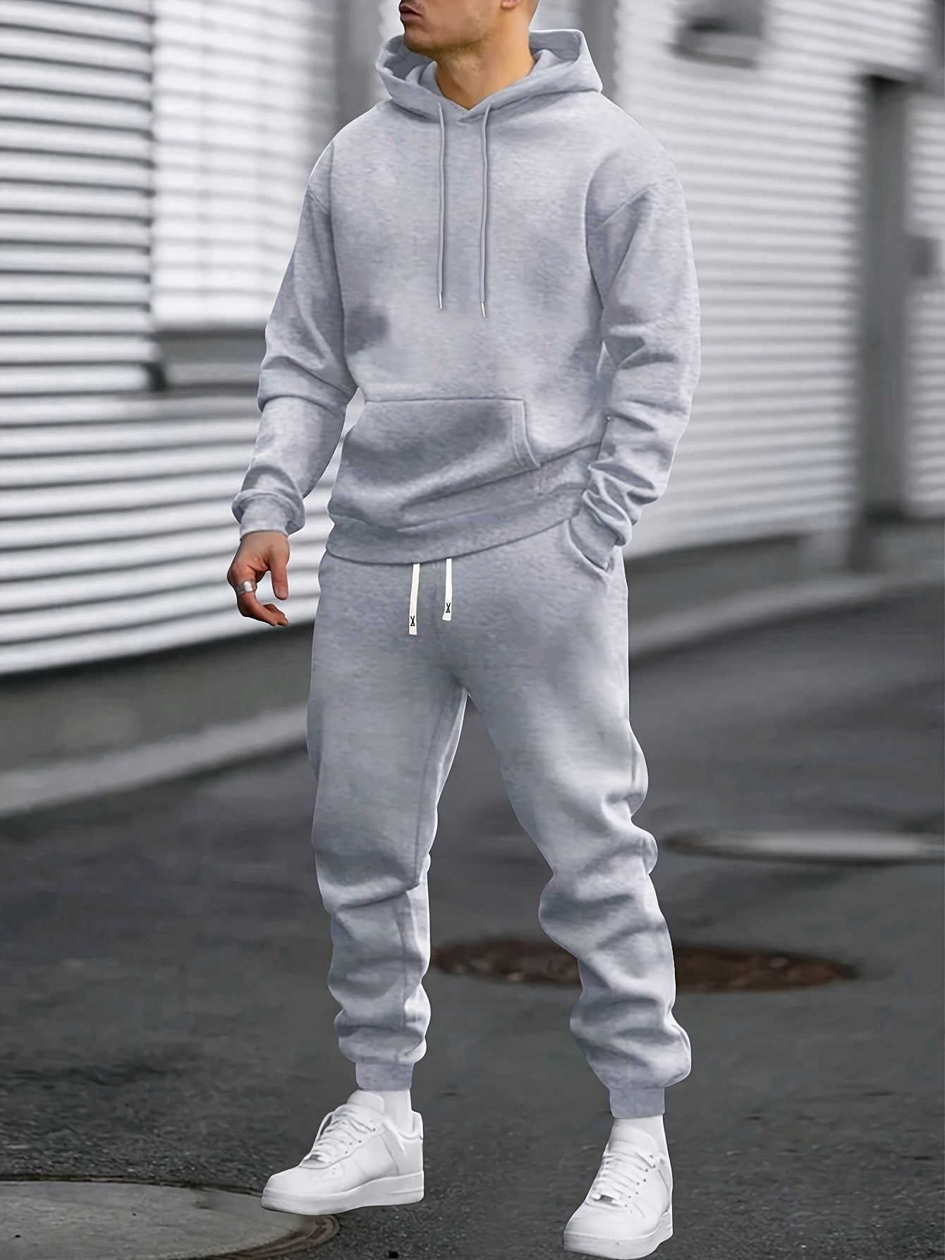 Men's Sports Hooded Sweatshirt Sweatpants Set Polyester