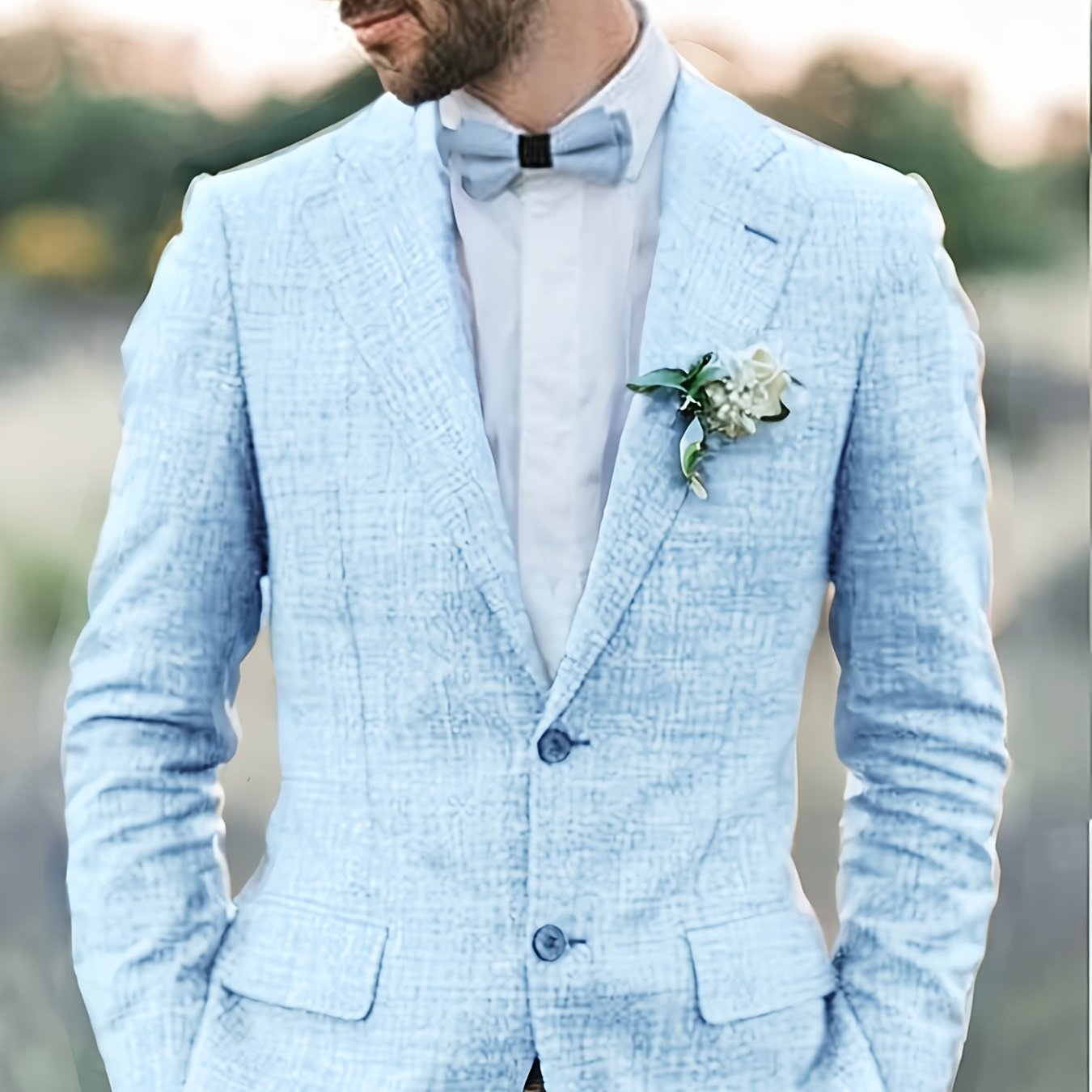 Mens Cotton Linen Two Piece Suit Summer Wedding Formal