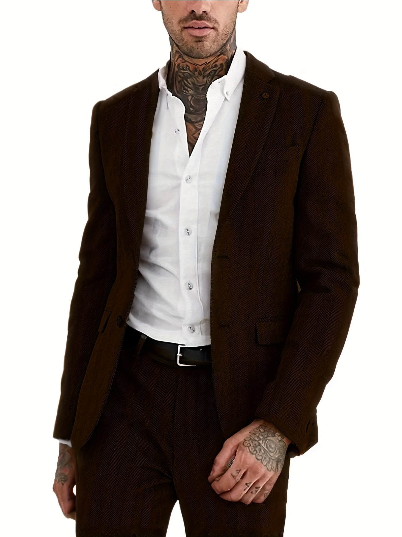 Men's Wool Blend Tweed Suit Herringbone Formal Wedding Event