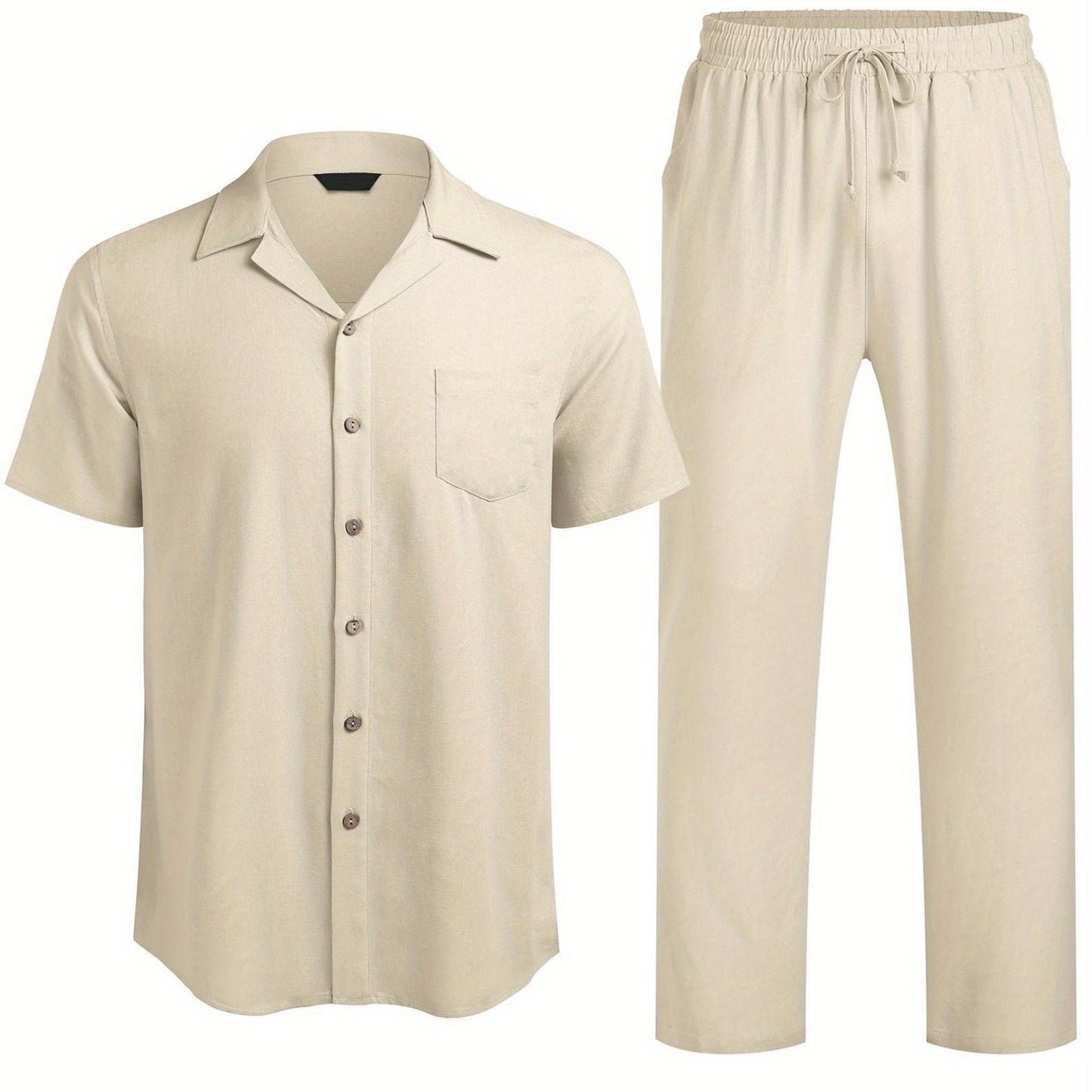 ELESOL Mens Linen Suit Two Piece Executive Set For Business