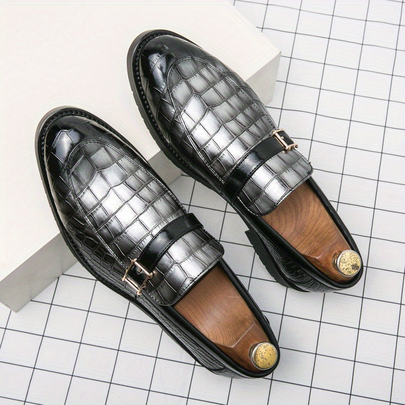 Gentleman Footwear Slip On Loafers Crocodile Texture Buckle