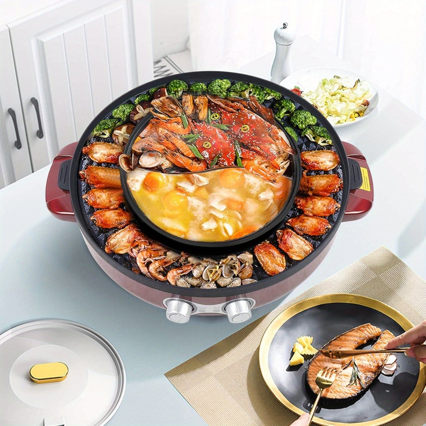 CNCEST 2 In 1 Electric Smokeless Grill Hot Pot Barbeque