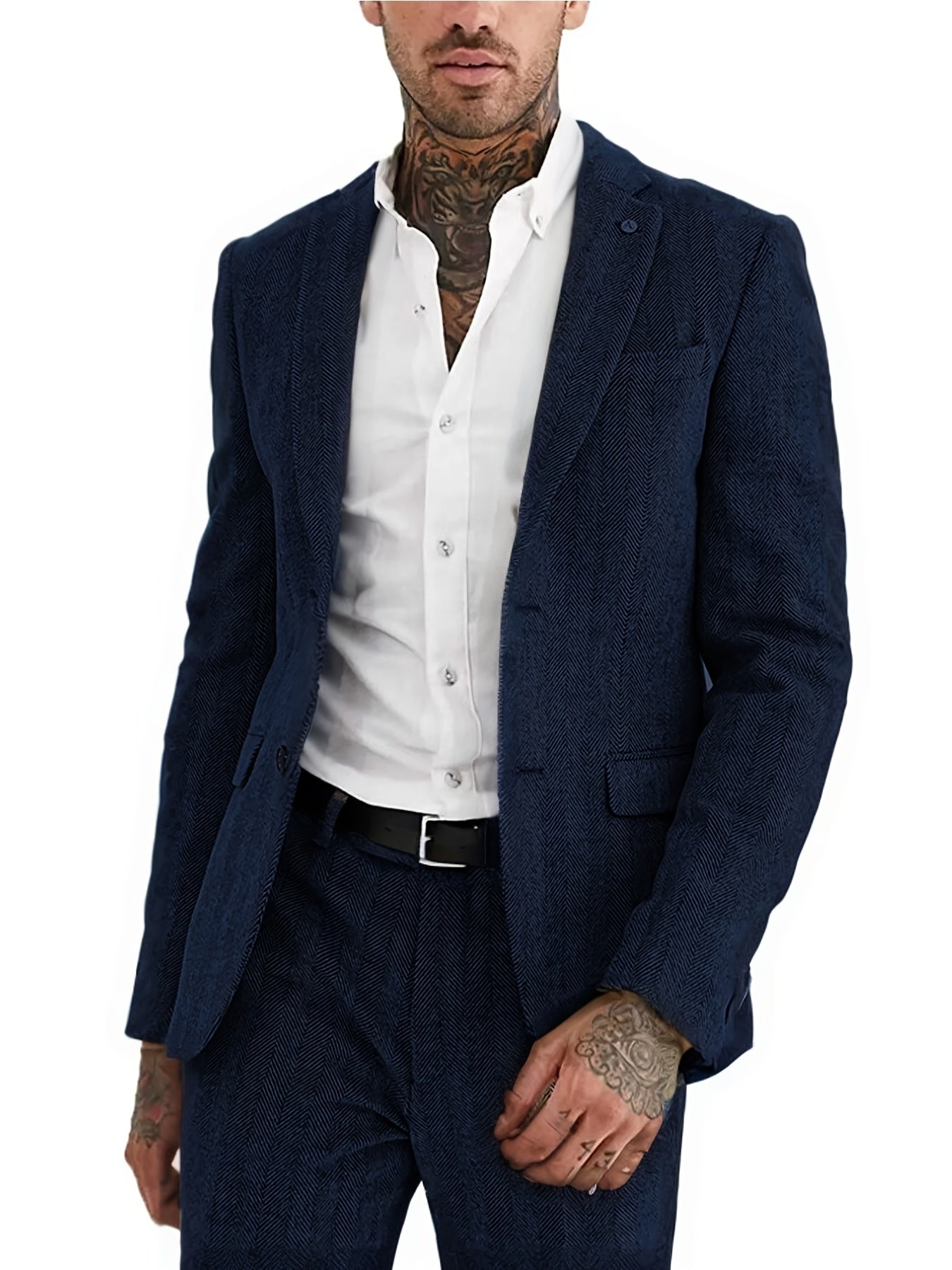 Men's Wool Blend Tweed Suit Herringbone Formal Wedding Event