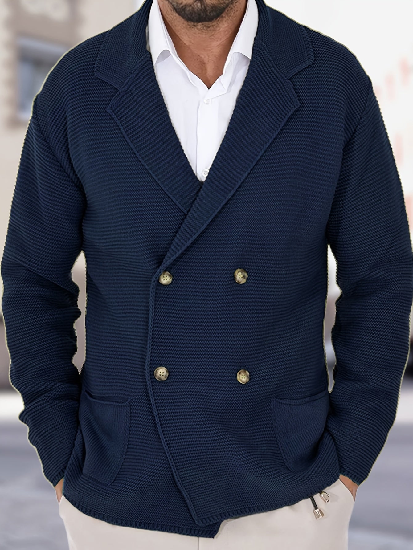 Mens Casual Knit Cardigan With Golden Tone Buttons Included