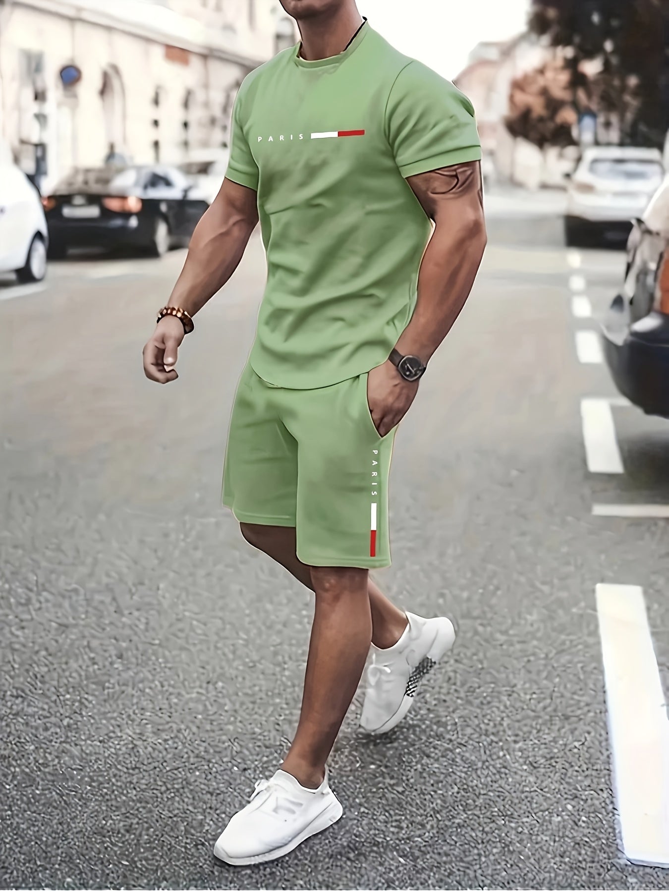 Men's Paris Print Two Piece Casual Sportswear Set Regular