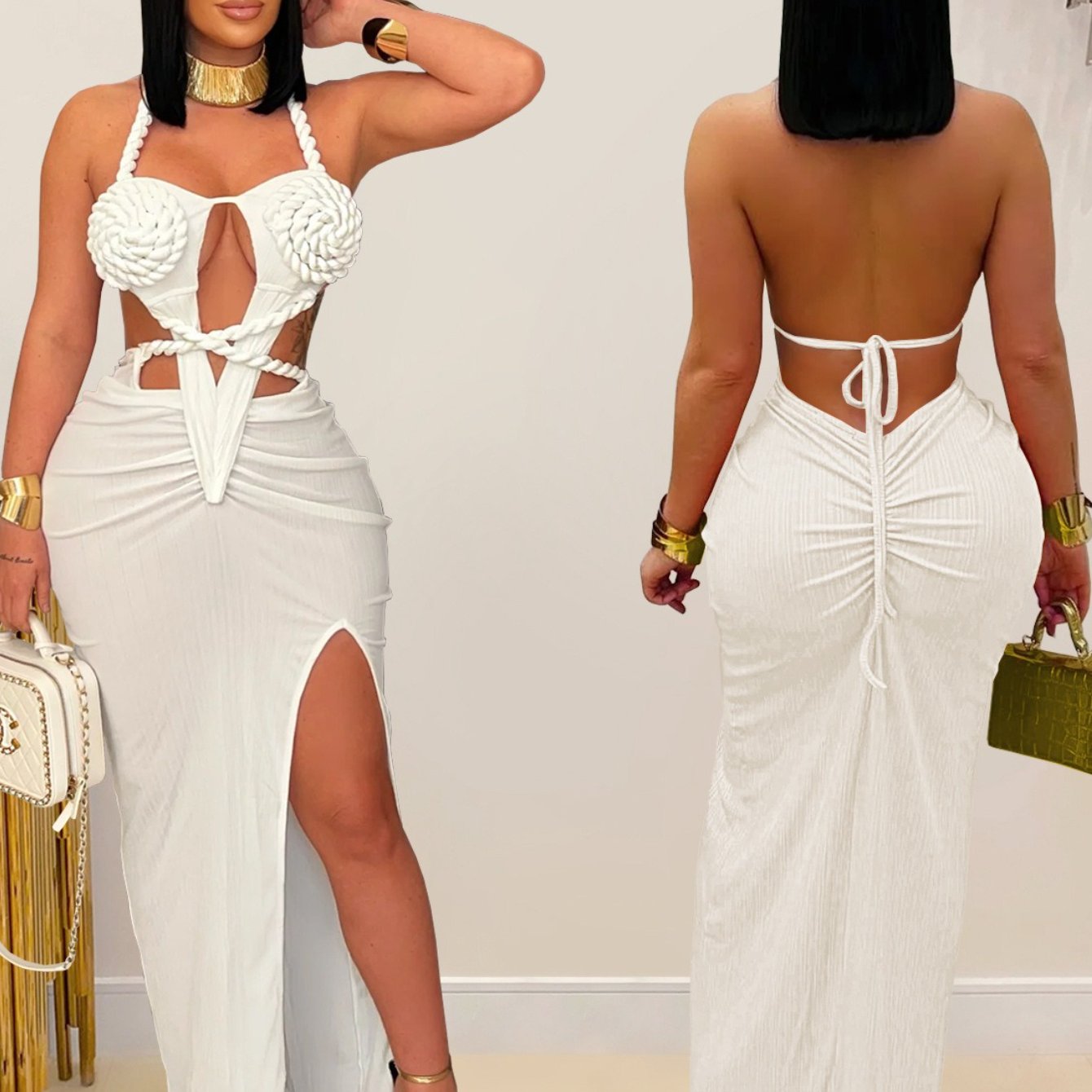 Bohemian Backless Halter Neck Mermaid Dress for Evening