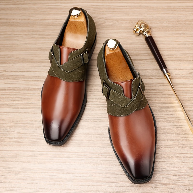 Mens Oxford Shoes Double Monk Straps With Rubber Sole