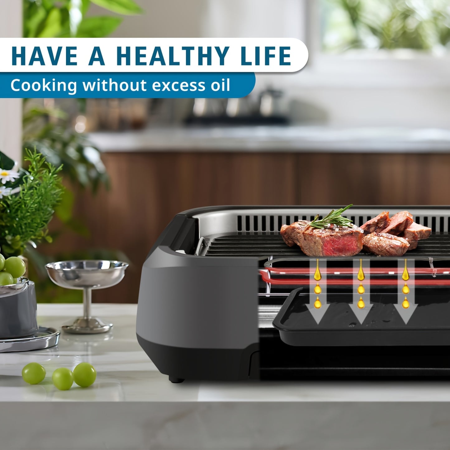 Smokeless Indoor Grill 1500W With LED Display And Extractor