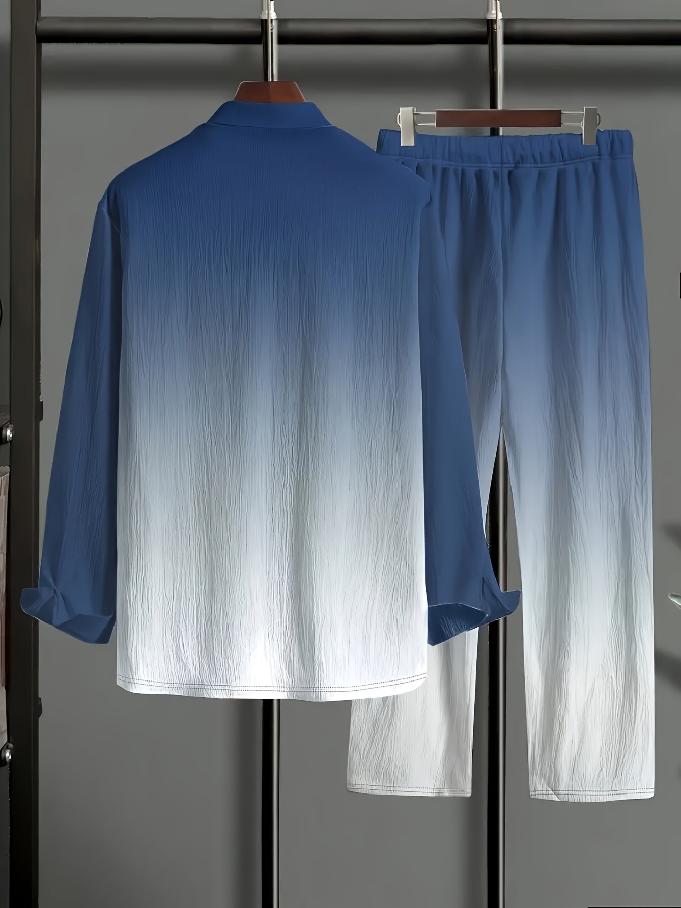 Men's 2pc Tracksuit Set Gradient Long Sleeve Shirt Pants