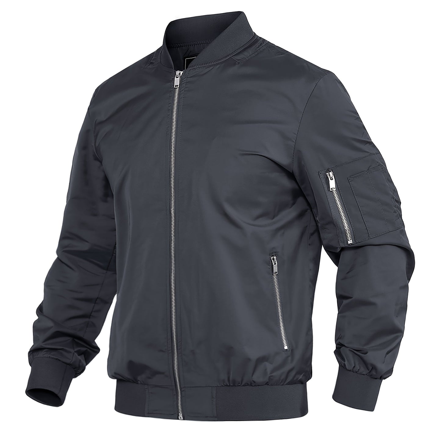 CRYSULLY Men's Light Windproof Bomber Jacket Zip Pockets