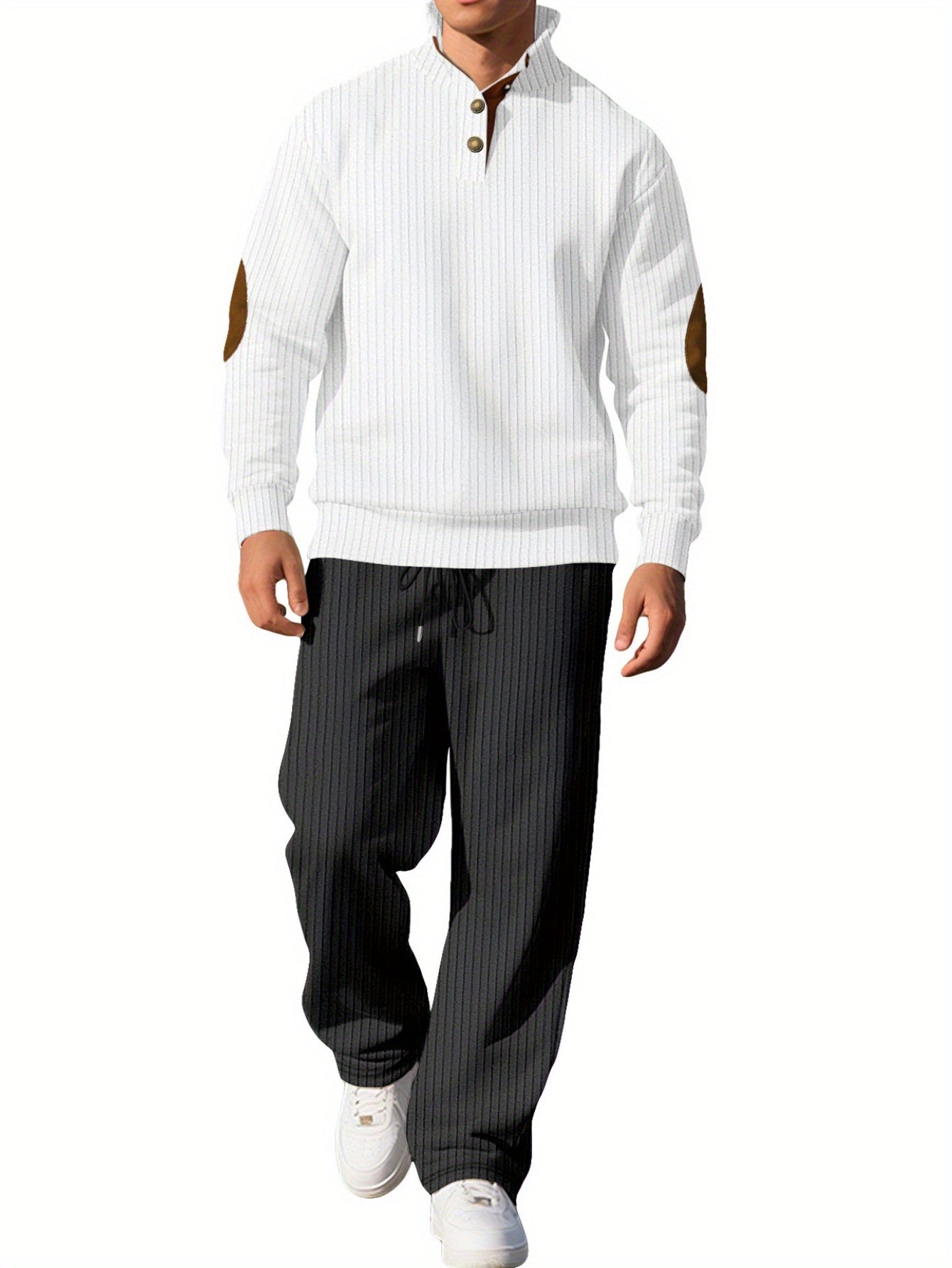 Men's Two Piece Casual Suit Stand Collar Jacquard Knit Set