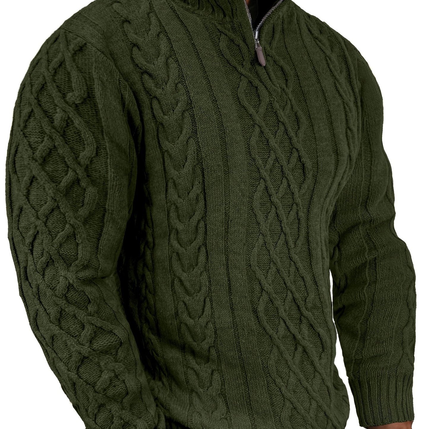 COMDECEVIS Mens Quarter Zip Cable Knit Mock Neck Sweater