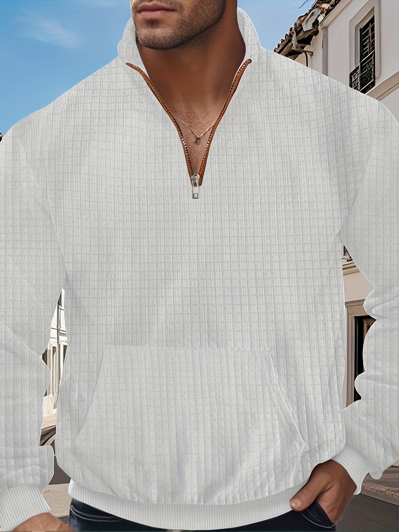 Men Casual Versatile Half Zip Quilted Sweatshirt Cozy