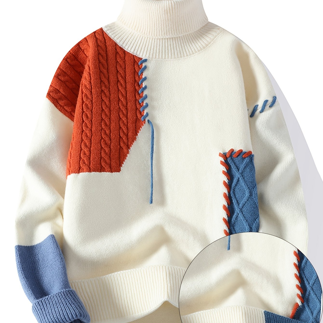 SENMEIGUO Mens Slim Fit Geometric Knit Pullover High Neck
