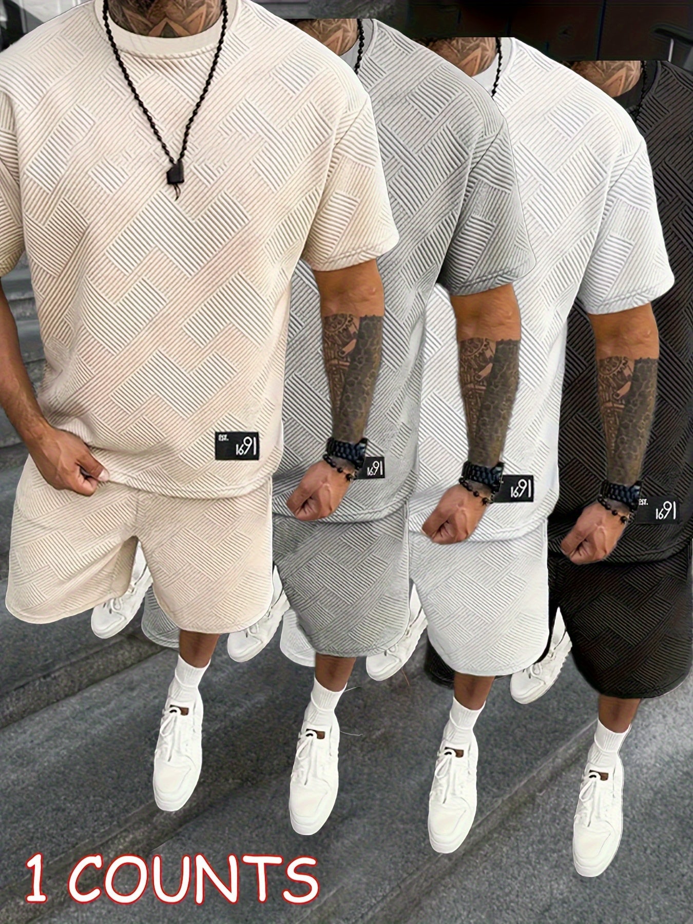 Xingfan OBM Men's Trendy Crew Neck T Shirt Two-Piece Set