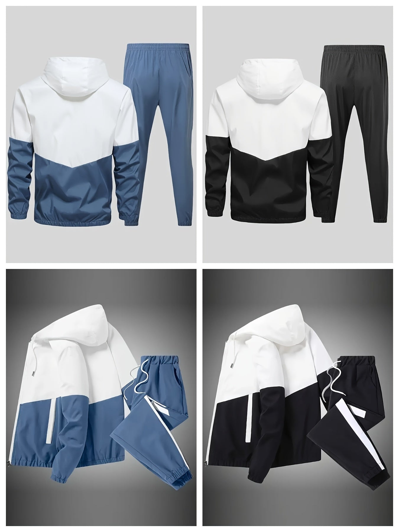 Men Hooded Sports Suit Set Jacket And Drawstring Pants