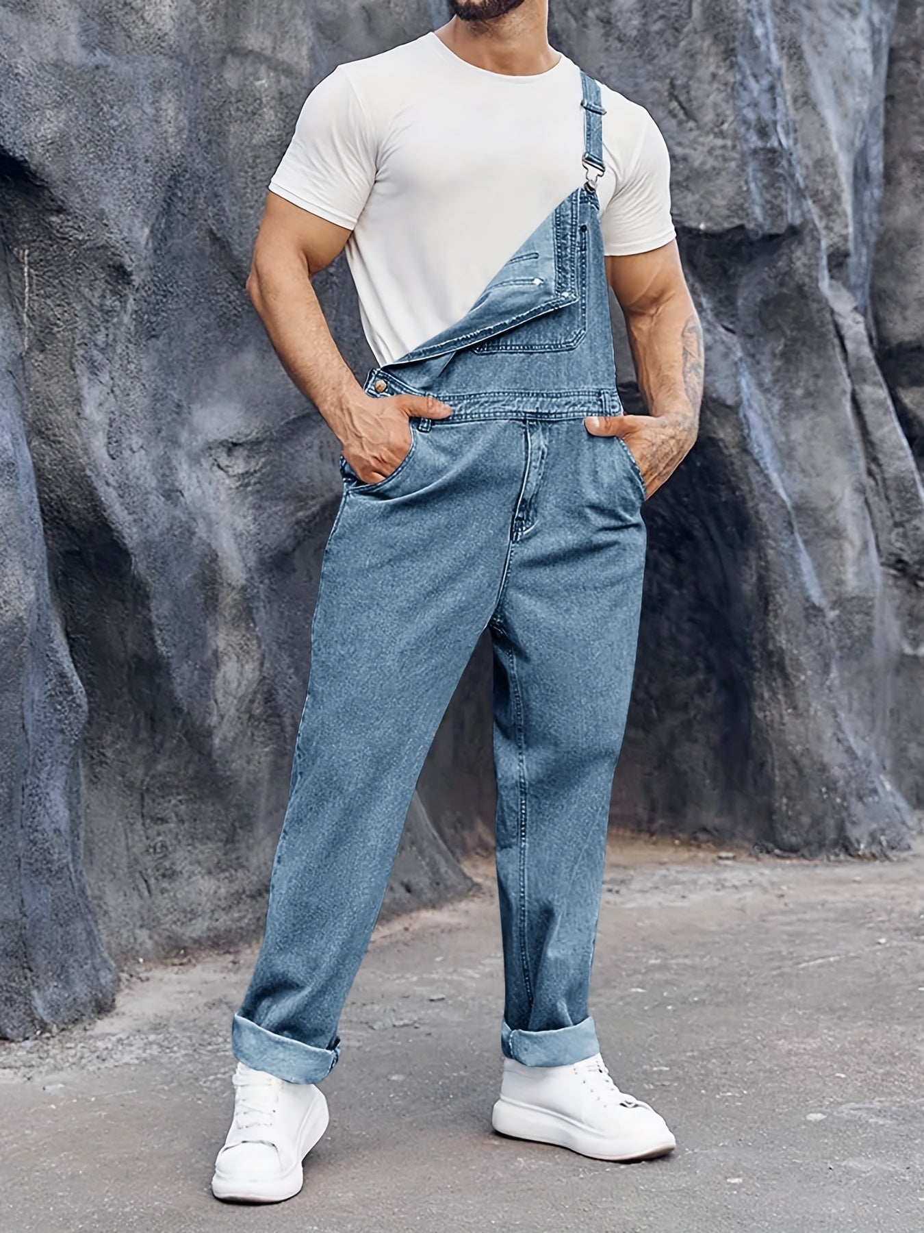 Men's Denim Bib Overalls Straps Boot Cut Casual Jumpsuit