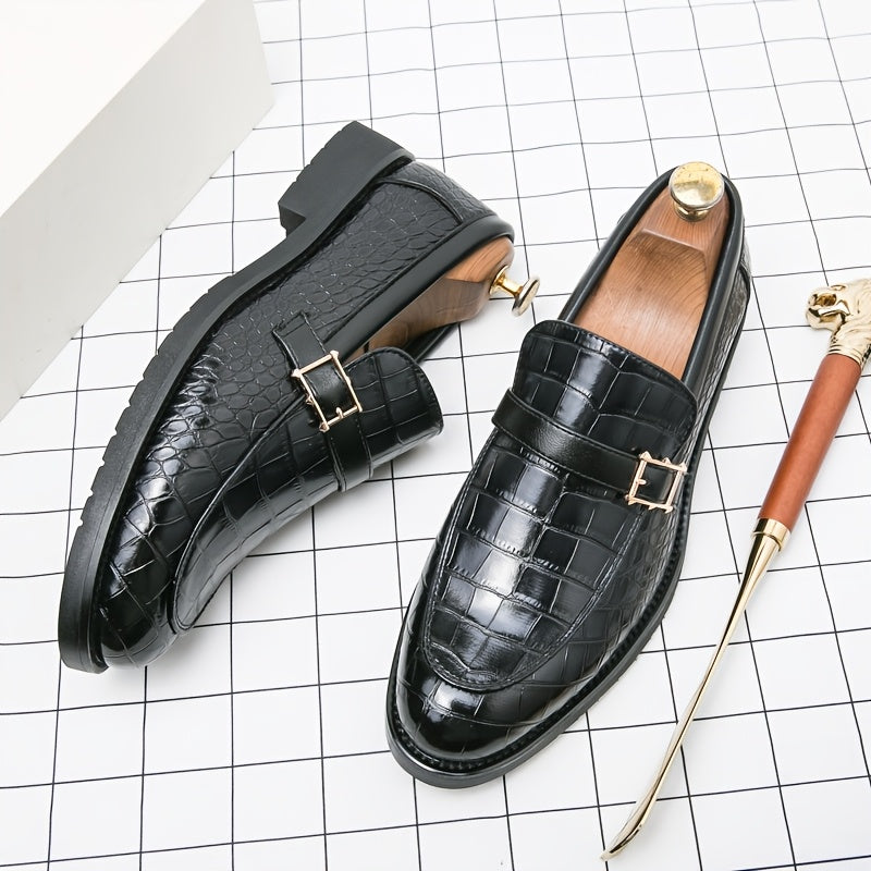 Gentleman Footwear Slip On Loafers Crocodile Texture Buckle