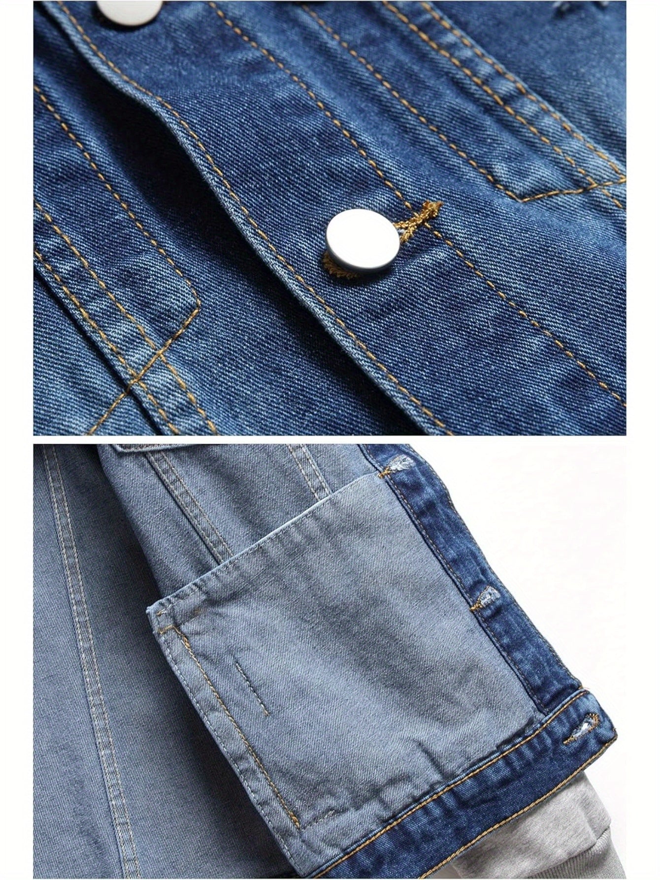 Mens Hooded Denim Style Jacket With Button Front Closure