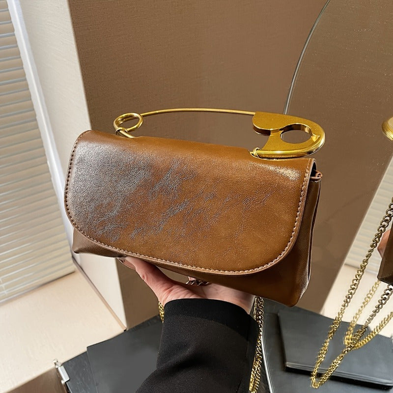 Elegant Faux Leather Crossbody Bag Removable Chain Strap