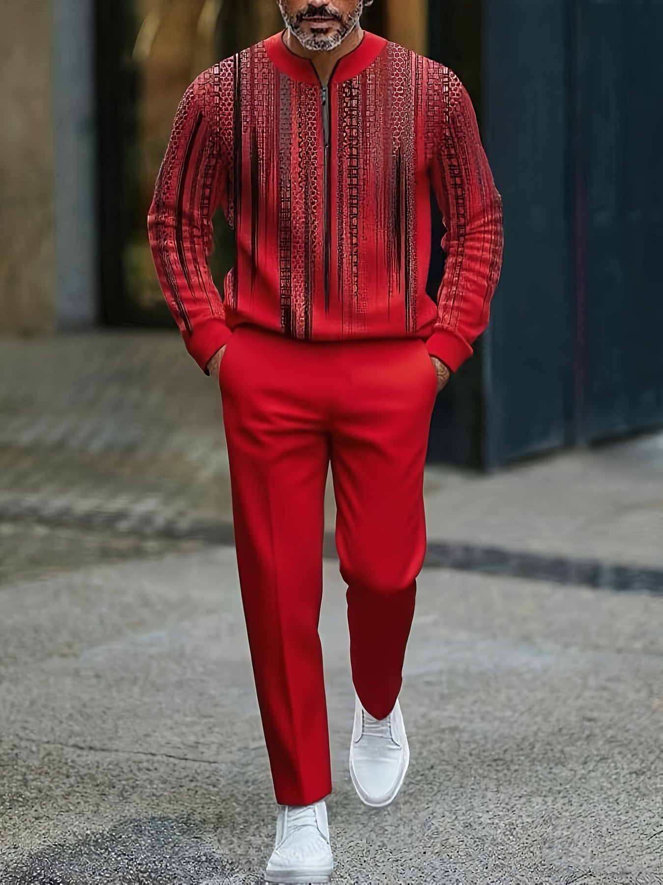 Mens 2 Pack Long Sleeve Sports Suit Set With 3D Pattern