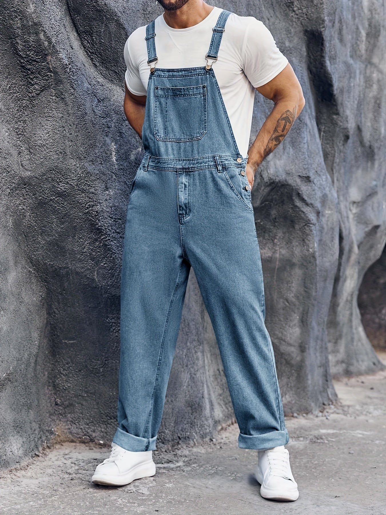 Men's Denim Bib Overalls Straps Boot Cut Casual Jumpsuit